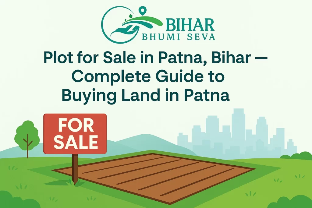 Plot for Sale in Patna Bihar with Bihar Bhumi Seva logo and city skyline in background